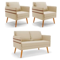 Kit 01 Namoradeira 02 Lugares e 02 Poltronas Mari Suede Pés Palito Castanho - D'Rossi