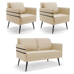 Kit 01 Namoradeira 02 Lugares e 02 Poltronas Mari Suede Pés Palito de Ferro - D'Rossi