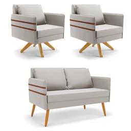 Kit 01 Namoradeira 02 Lugares e 02 Poltronas Mari Veludo Cinza Base de Madeira MA30 - D'Rossi