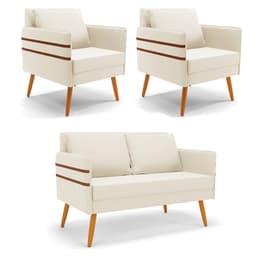 Kit 01 Namoradeira 02 Lugares e 02 Poltronas Mari Veludo Pés Palito Castanho - D'Rossi