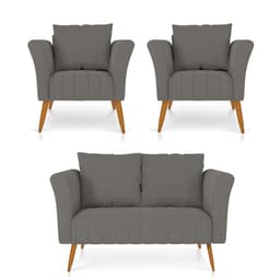 Kit 01 Namoradeira 02 Lugares e 02 Poltronas Marilia Linho Grafite A26 Pés Palito Castanho D03 - D'Rossi