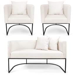 Kit 01 Namoradeira 02 Lugares e 02 Poltronas Paola Linho Base Metálica Preto - D'Rossi