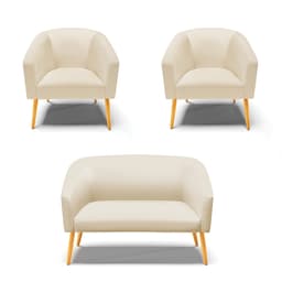 Kit 01 Namoradeira 02 Lugares e 02 Poltronas Stella Corino Pés Palito Castanho - D'Rossi