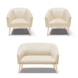 Kit 01 Namoradeira 02 Lugares e 02 Poltronas Stella Corino Pés Palito Natural - D'Rossi