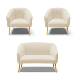 Kit 01 Namoradeira 02 Lugares e 02 Poltronas Stella Linho Pés Palito Castanho - D'Rossi