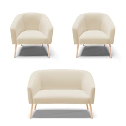 Kit 01 Namoradeira 02 Lugares e 02 Poltronas Stella Linho Pés Palito Natural - D'Rossi