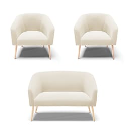 Kit 01 Namoradeira 02 Lugares e 02 Poltronas Stella Veludo Pés Palito Natural - D'Rossi