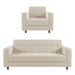 Kit 01 Sofá 03 Lugares e 01 Poltrona Arezzo Linho Bege A19 Pés Chanfrado Tabaco - D'Rossi