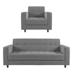 Kit 01 Sofá 03 Lugares e 01 Poltrona Arezzo Linho Grafite A26 Pés Chanfrado Tabaco - D'Rossi