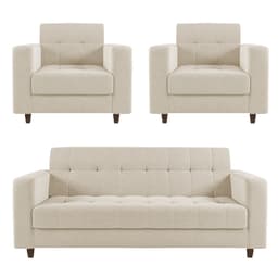 Kit 01 Sofá 3 Lugares e 02 Poltronas Arezzo Linho Bege A19 Pés Chanfrado Tabaco - D'Rossi