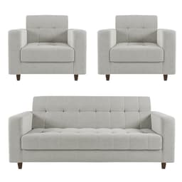 Kit 01 Sofá 3 Lugares e 02 Poltronas Arezzo Linho Cinza A05 Pés Chanfrado Tabaco - D'Rossi