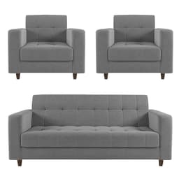 Kit 01 Sofá 3 Lugares e 02 Poltronas Arezzo Linho Grafite A26 Pés Chanfrado Tabaco - D'Rossi