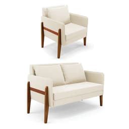 Kit 1 Sofá Namoradeira e 1 Poltrona Lana Veludo Base de Madeira - D'Rossi