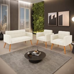 Kit 1 Sofá Namoradeira e 2 Poltronas Elisa Veludo Pés Palito Castanho D03 - D'Rossi