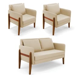 Kit 1 Sofá Namoradeira e 2 Poltronas Lana Suede Base de Madeira - D'Rossi
