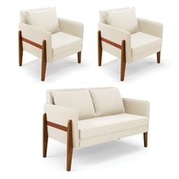 Kit 1 Sofá Namoradeira e 2 Poltronas Lana Veludo Base de Madeira - D'Rossi