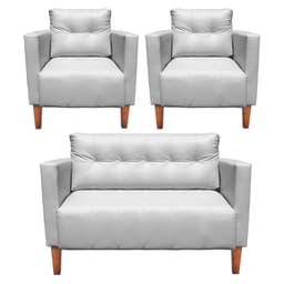 Kit 1 Sofá Namoradeira e 2 Poltronas Livia Corino Branco Pés Chanfrado Castanho - D'Rossi