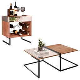 Kit Mesa De Centro e Adega com Espelho Industrial Boreal Demolição - D'Rossi