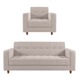 Kit Sofá 03 Lugares e 01 Poltrona Arezzo Linho Pés Chanfrado Castanho - D'Rossi