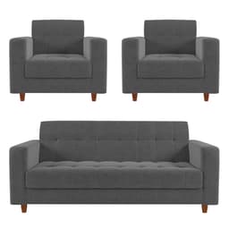 Kit Sofá 03 Lugares e 02 Poltronas Arezzo Linho Grafite A26 Pés Chanfrado Castanho - D'Rossi