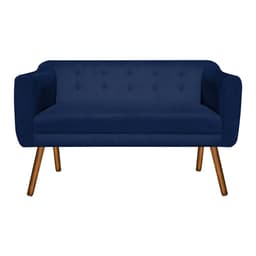 Namoradeira 02 Lugares Julia Suede Azul Marinho 140 cm Pés Palito Castanho D'Rossi