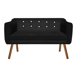 Namoradeira 02 Lugares Julia Suede Preto com Strass Pés Palito Castanho D'Rossi