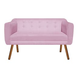 Namoradeira 02 Lugares Julia Suede Rosa Bebê Pés Palito Castanho D'Rossi