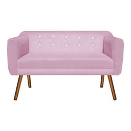 Namoradeira 02 Lugares Julia Suede Rosa Bebê com Strass Pés Palito Castanho D'Rossi