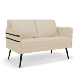 Namoradeira 02 Lugares Mari Linho Bege A19 Pés Palito de Ferro D03 - D'Rossi