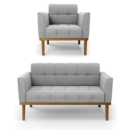 Namoradeira com Poltrona Base de Madeira Castanho Elisa Suede Cinza D03 - D'Rossi