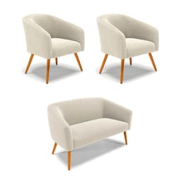 Namoradeira e 2 Poltronas Pé Palito Castanho Stella Bouclê Bege D03 - D'Rossi