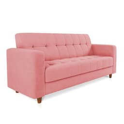 Sofá 03 Lugares Arezzo Suede Rosê Pés Chanfrado Castanho - D'Rossi