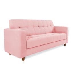 Sofá 03 Lugares Arezzo Suede Rosa Bebê Pés Chanfrado Castanho - D'Rossi