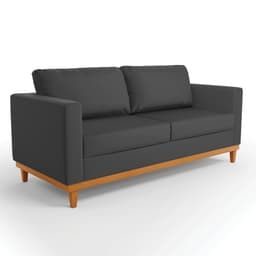 Sofá 03 Lugares Juliette Corino Preto Base Madeira Castanho - D'Rossi