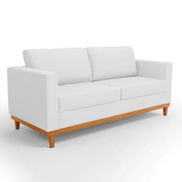 Sofá 03 Lugares Juliette Linho Cinza A05 Base Madeira Castanho - D'Rossi