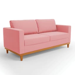 Sofá 03 Lugares Juliette Suede Rosê Base Madeira Castanho - D'Rossi