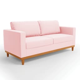 Sofá 03 Lugares Juliette Suede Rosa Bebê Base Madeira Castanho - D'Rossi