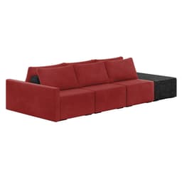 Sofá Ilha 3 Lugares Living 312cm Modulado Sala Lary Veludo Vermelho/PU Pto K01 - D'Rossi