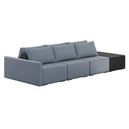 Sofá Ilha 3 Lugares Living 312cm Modulado para Sala Lary Linho Azul/PU Pto K01 - D'Rossi