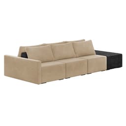 Sofá Ilha 3 Lugares Living 342cm Modulado Sala Lary Veludo Bege/PU Pto K01 - D'Rossi