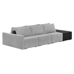 Sofá Ilha 3 Lugares Living 342cm Modulado Sala Lary Veludo Cinza/PU Pto K01 - D'Rossi