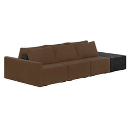 Sofá Ilha 3 Lugares Living 342cm Modulado Sala Lary Veludo Marrom/PU Pto K01 - D'Rossi