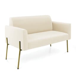 Sofá Namoradeira 2 Lugares Pé de Ferro Dourado Marisa Veludo Bege D03 - D'Rossi