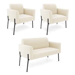 Sofá Namoradeira 2 Poltronas Pé de Ferro Preto Marisa Veludo Bege D03 - D'Rossi