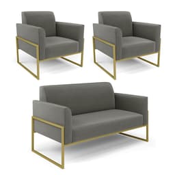 Sofá Namoradeira com 2 Poltronas Base Industrial Alta Dourado Marisa Suede Grafite D03 - D'Rossi