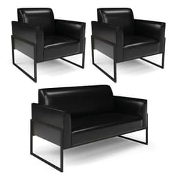 Sofá Namoradeira com 2 Poltronas Base Industrial Alta Preto Marisa Corano Preto D03 - D'Rossi