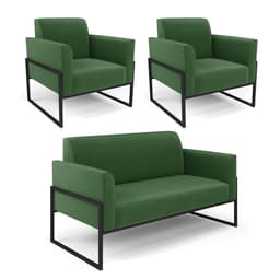 Sofá Namoradeira com 2 Poltronas Base Industrial Alta Preto Marisa Suede Verde D03 - D'Rossi