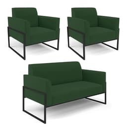 Sofá Namoradeira com 2 Poltronas Base Industrial Alta Preto Marisa Veludo Verde D03 - D'Rossi