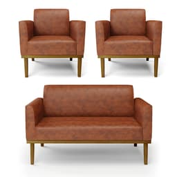 Sofá Namoradeira com 2 Poltronas Base de Madeira Fixa Castanho Marisa Corano  D03 - D'Rossi