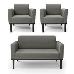 Sofá Namoradeira com 2 Poltronas Base de Madeira Fixa Preto Marisa Suede Grafite  D03 - D'Rossi